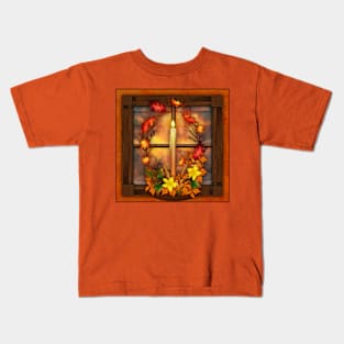 Country Window with Autumn Themed Candle Kids T-Shirt